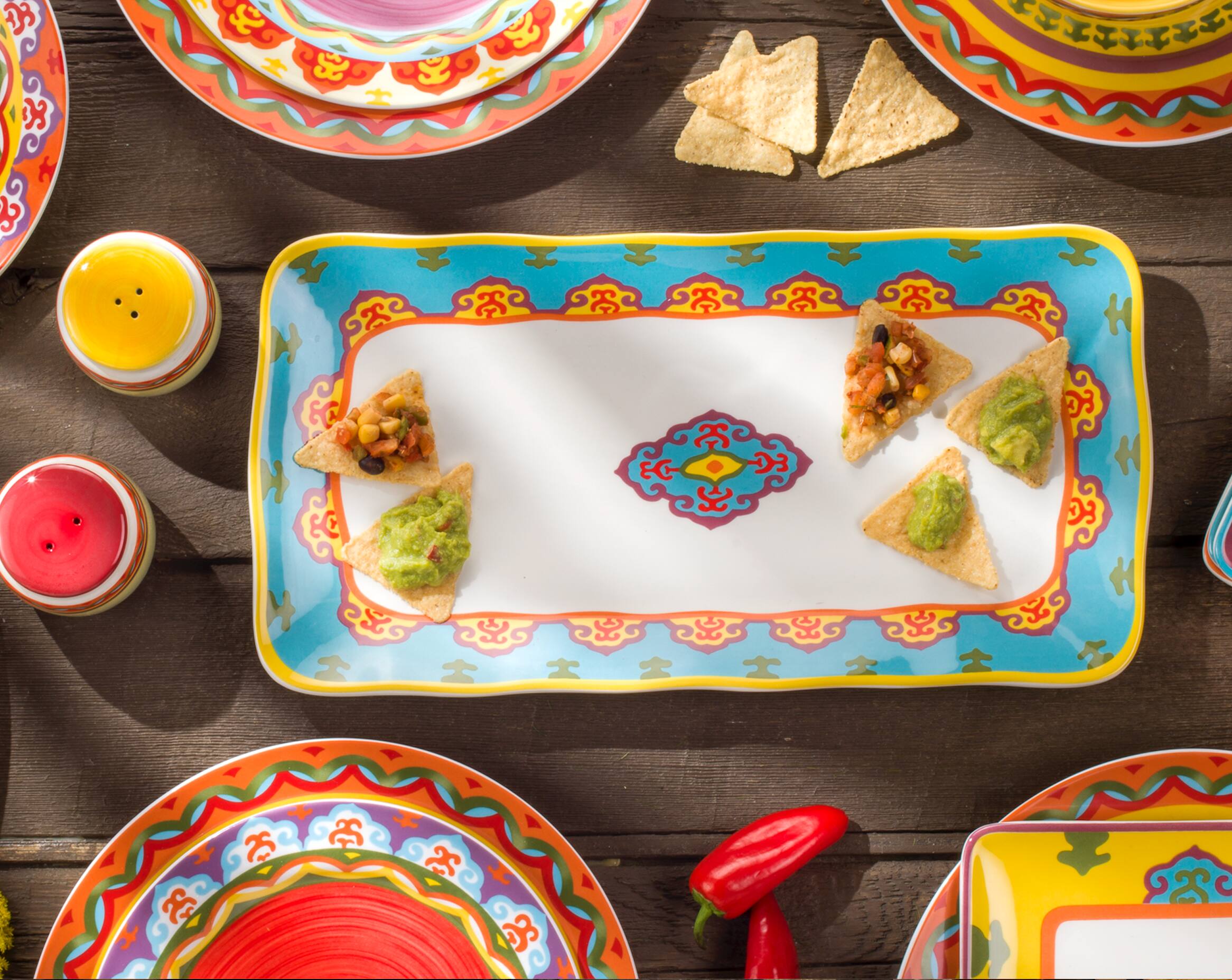 Angle. Euro Ceramica Home - Galicia 15.8'' Rectangular Serving Platter - Multicolor.