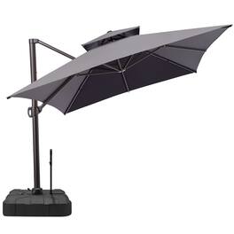 Crestlive Products - 10x13ft Aluminum Double Top Crank Cantilever Patio Umbrella with Base - Dark Gray