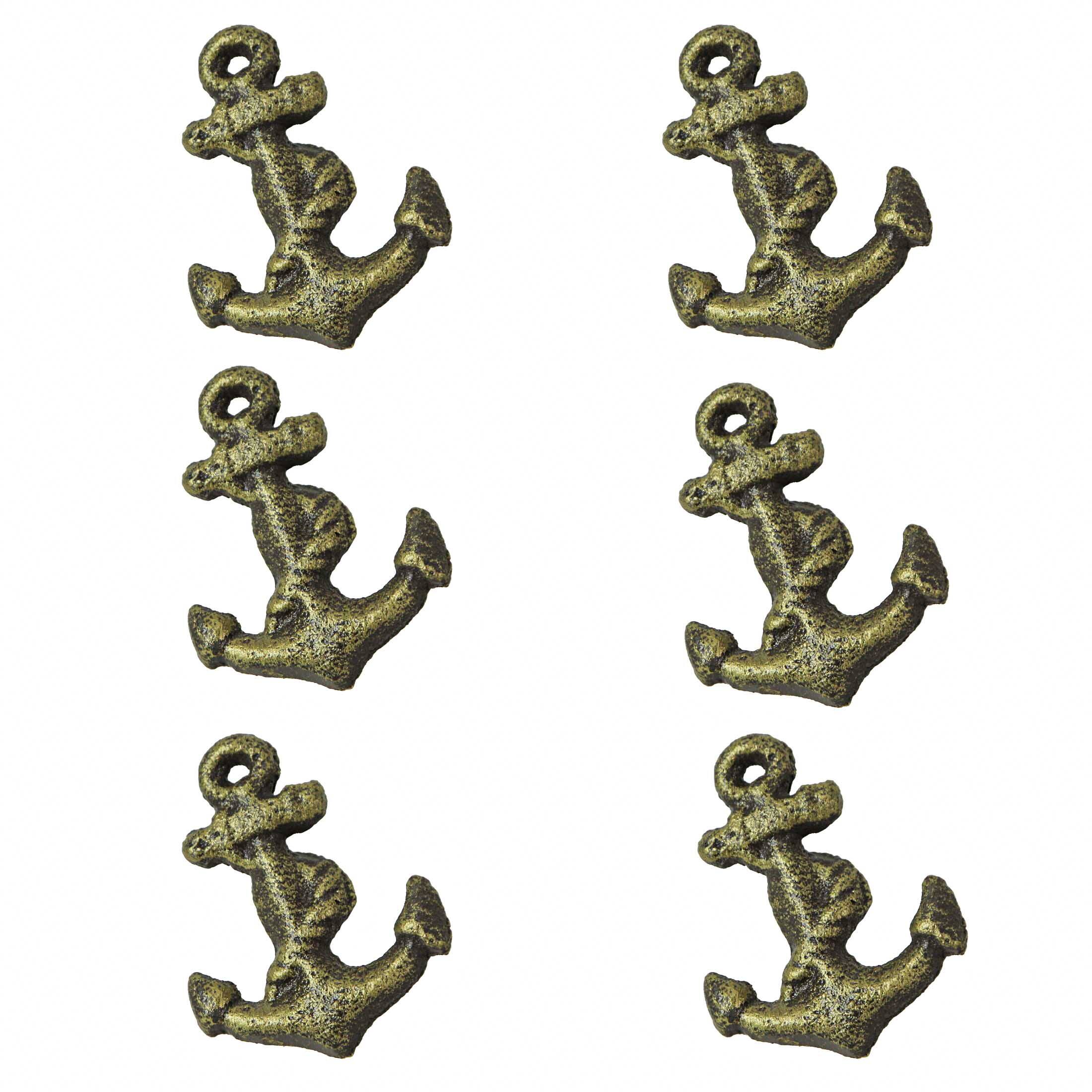 Alt View 6. Zeckos - Bronze Cast Iron Ship Anchor Drawer Pull Decorative Cabinet Knob Set of 6 - Bronze.