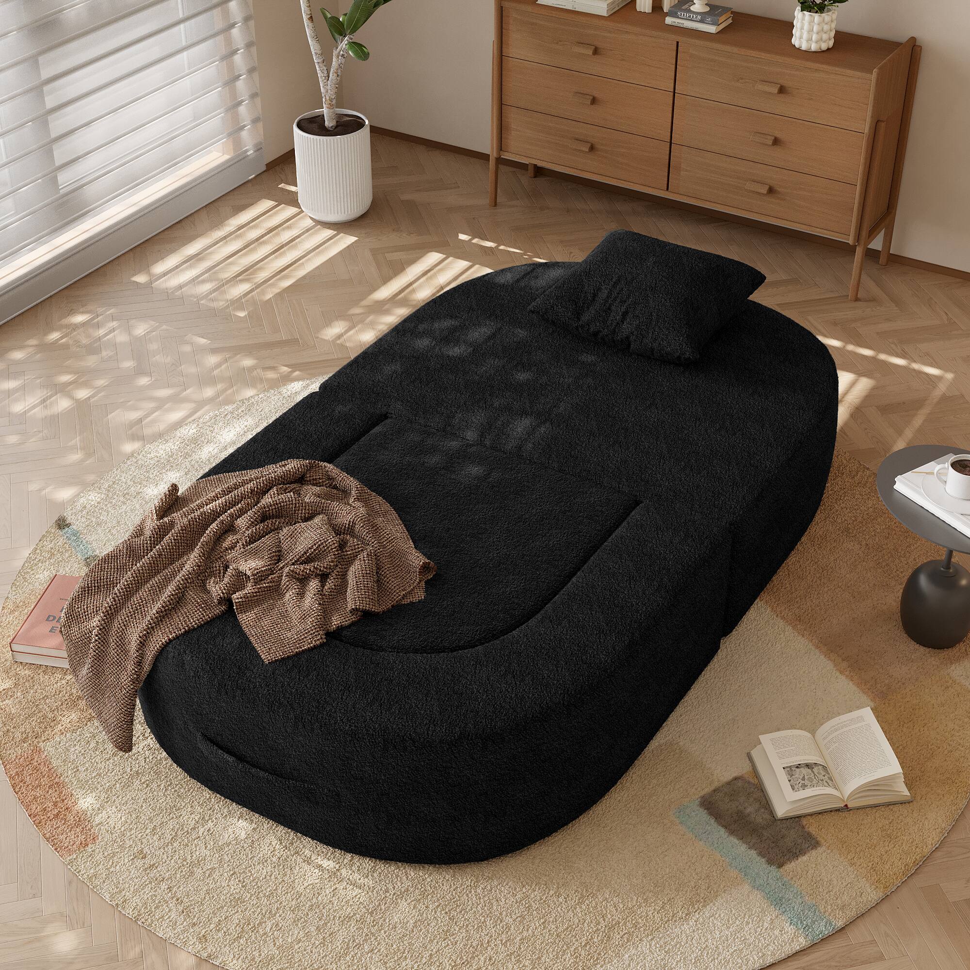 Alt View 9. Yardgrace - Boneless Sofa Chair Lounge Chair for Living Room, Modern Convertible Upholstered Sofa, Comfy Sherpa Leisure Couch - BLACK.