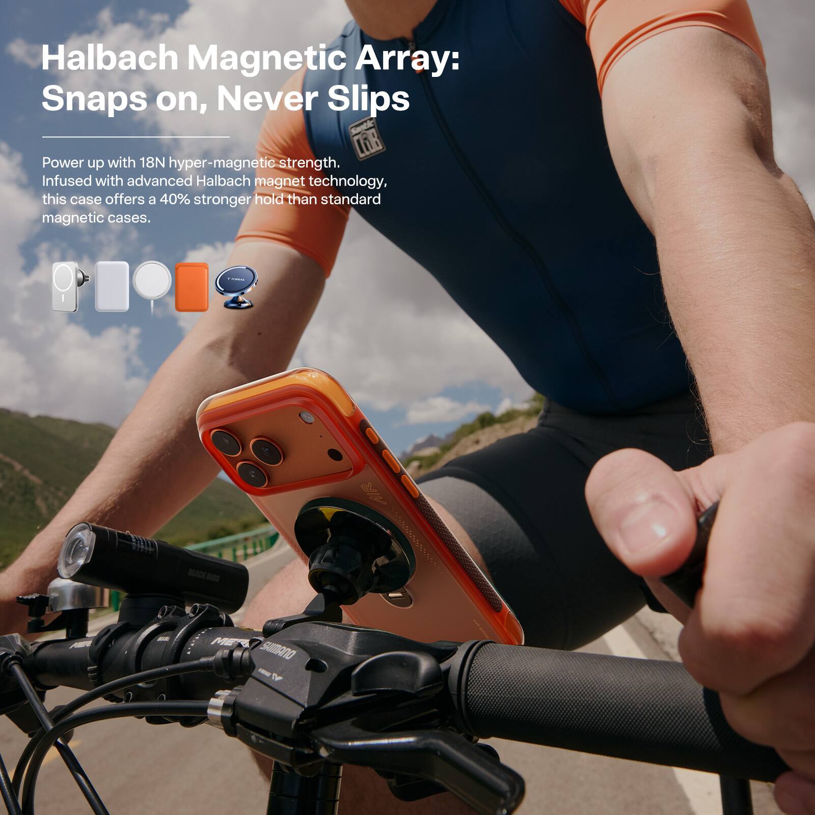 Halbach Magnetic Array: Snaps on, Never Slips

Power up with 18N hyper-magnetic strength. Infused with advanced Halbach magnet technology, this case offers a 40% stronger hold than standard magnetic cases.