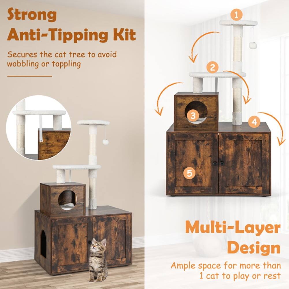 Strong Anti-Tipping Kit  
Secures the cat tree to avoid wobbling or toppling  

Multi-Layer Design  
Ample space for more than 1 cat to play or rest