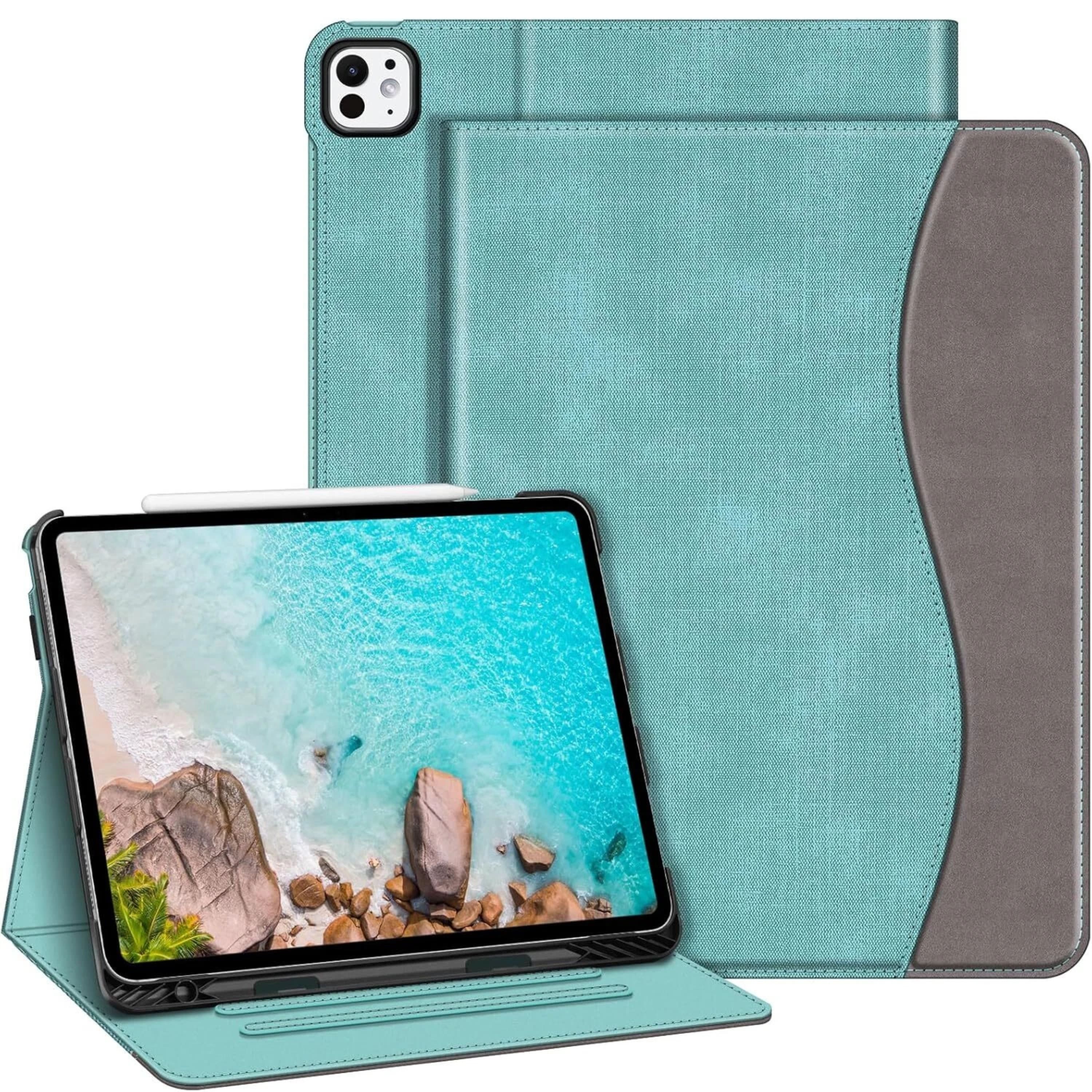 Kitcheniva - Stand Case For iPad Pro M4 2024 Folio Cover With Pencil Holder 13 Inch - Turquoise