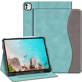 Kitcheniva - Stand Case For iPad Pro M4 2024 Folio Cover With Pencil Holder 13 Inch - Turquoise