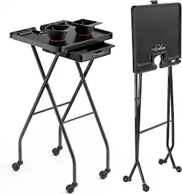 Winado - Folding Salon Trolley Cart Service Tray Barber Shop Tool Storage Organizer with Bowls & Drawer for Hair Stylist Beauty - Black