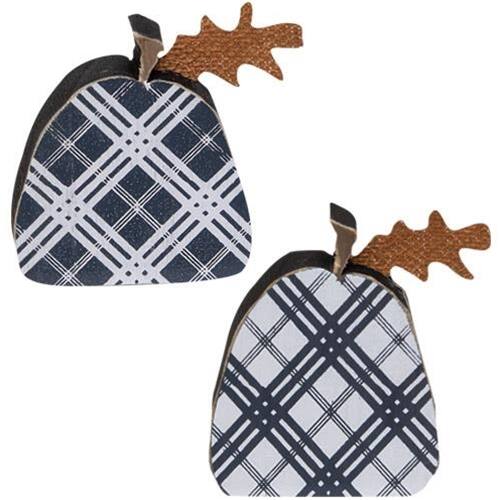 Front. BreeBe - 2/Set Black Plaid Freestanding Pumpkins - Multicolor.