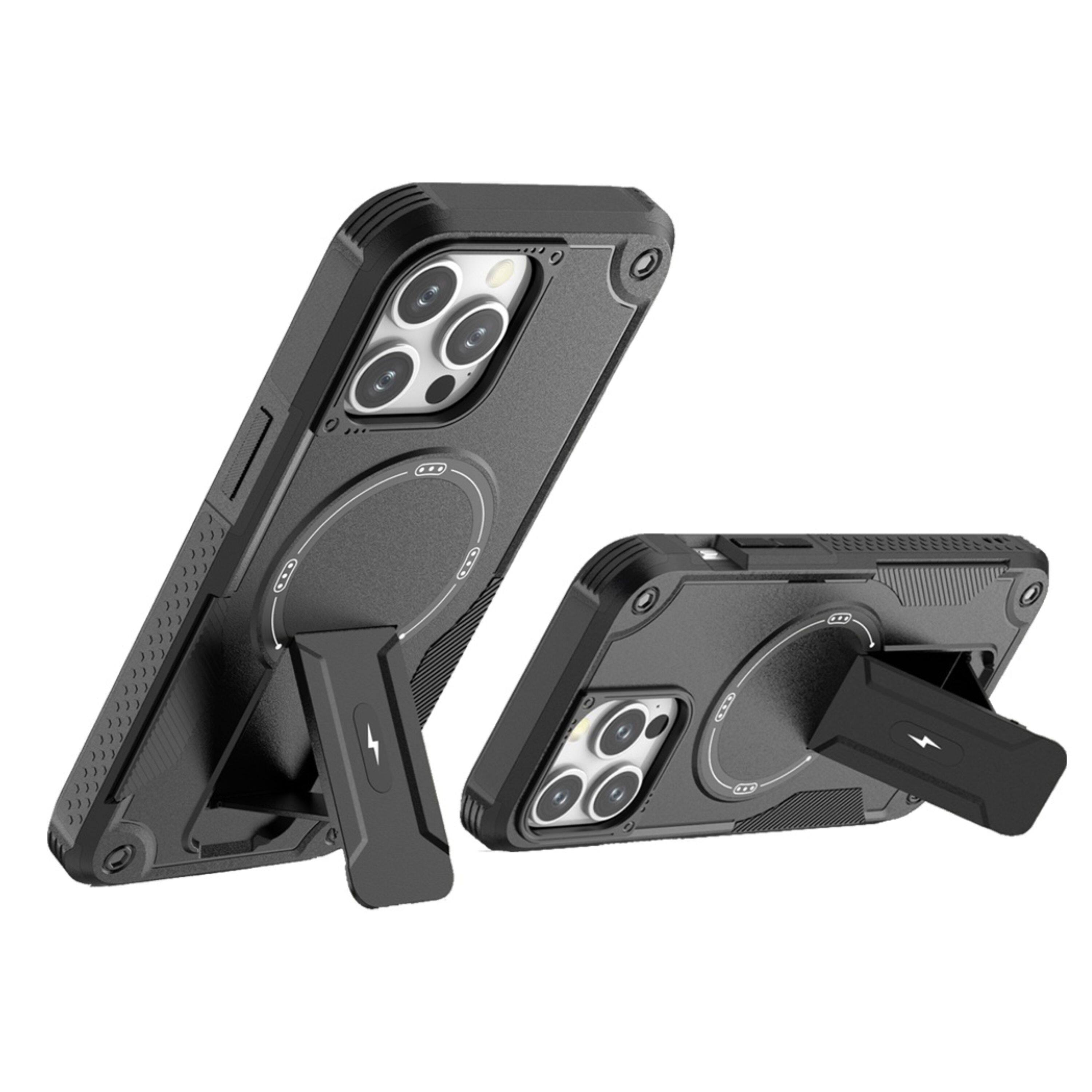 Angle. Kitcheniva - Rugged Grip Kickstand Magnetic Circle Phone Case For iPhone 14 Pro Max Black - Black.