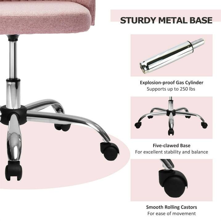 STURDY METAL BASE

- Explosion-proof Gas Cylinder
  - Supports up to 250 lbs

- Five-clawed Base
  - For excellent stability and balance

- Smooth Rolling Castors
  - For ease of movement