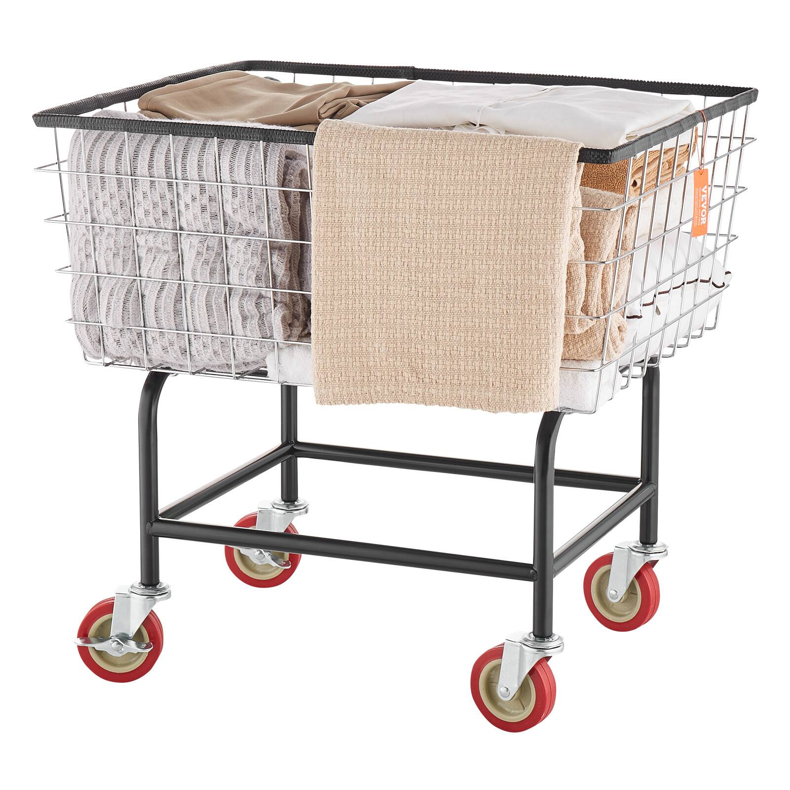 Alt View 5. VEVOR - Wire Laundry Cart, 2.8Bushel Wire Laundry Basket with Wheels, 26.7''x21.7''x26.4'' Commercial Wire Laundry Basket Cart - Sliver.