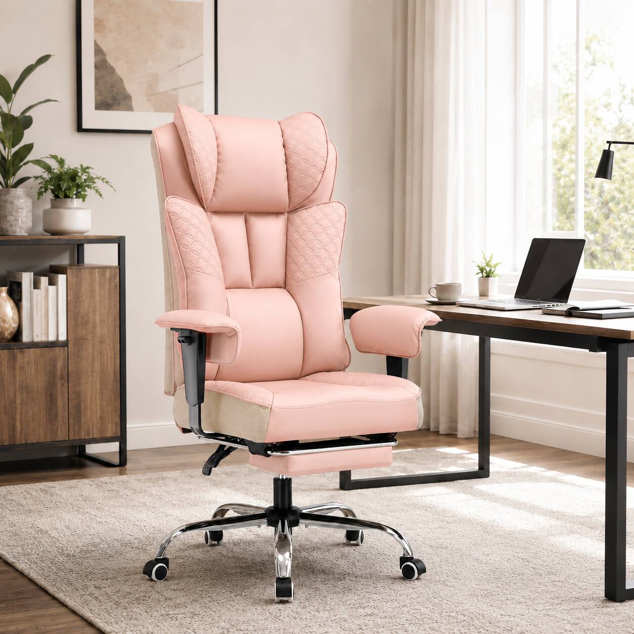 Alt View 3. CloudRest Pro - High Back Executive Reclining Gaming Chair Wide PU Leather Big and Tall Ergonomic Office Chair - PINK.