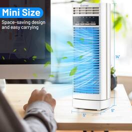 LUCKY ONE - 14 Inch Mini Oscillating Tower Fan with 3 Speeds & Timer for Desk - White