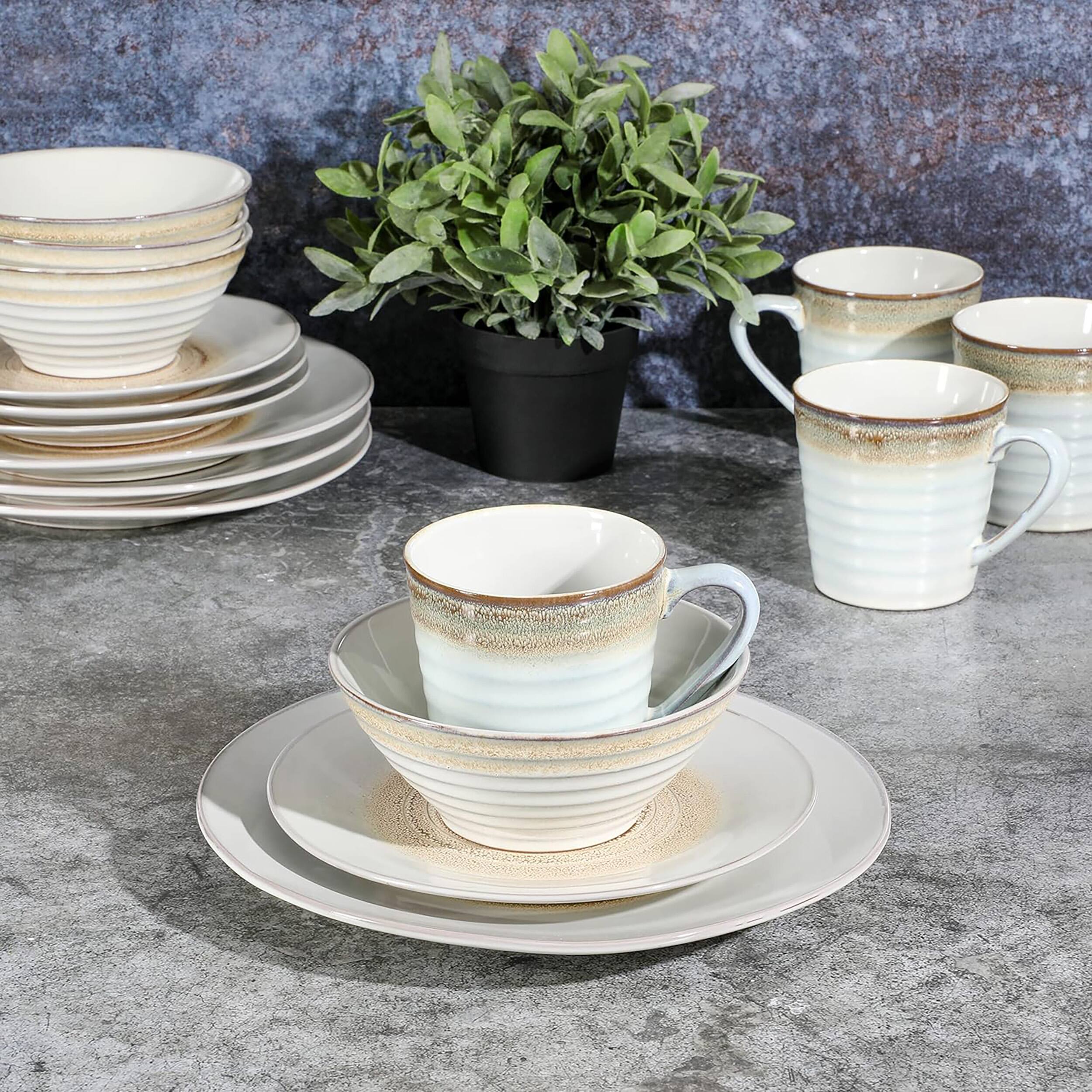 Alt View 7. Gibson - Gibson Elite Spiral Embossed 16 Piece Stoneware Dinnerware Set in Taupe - Taupe.