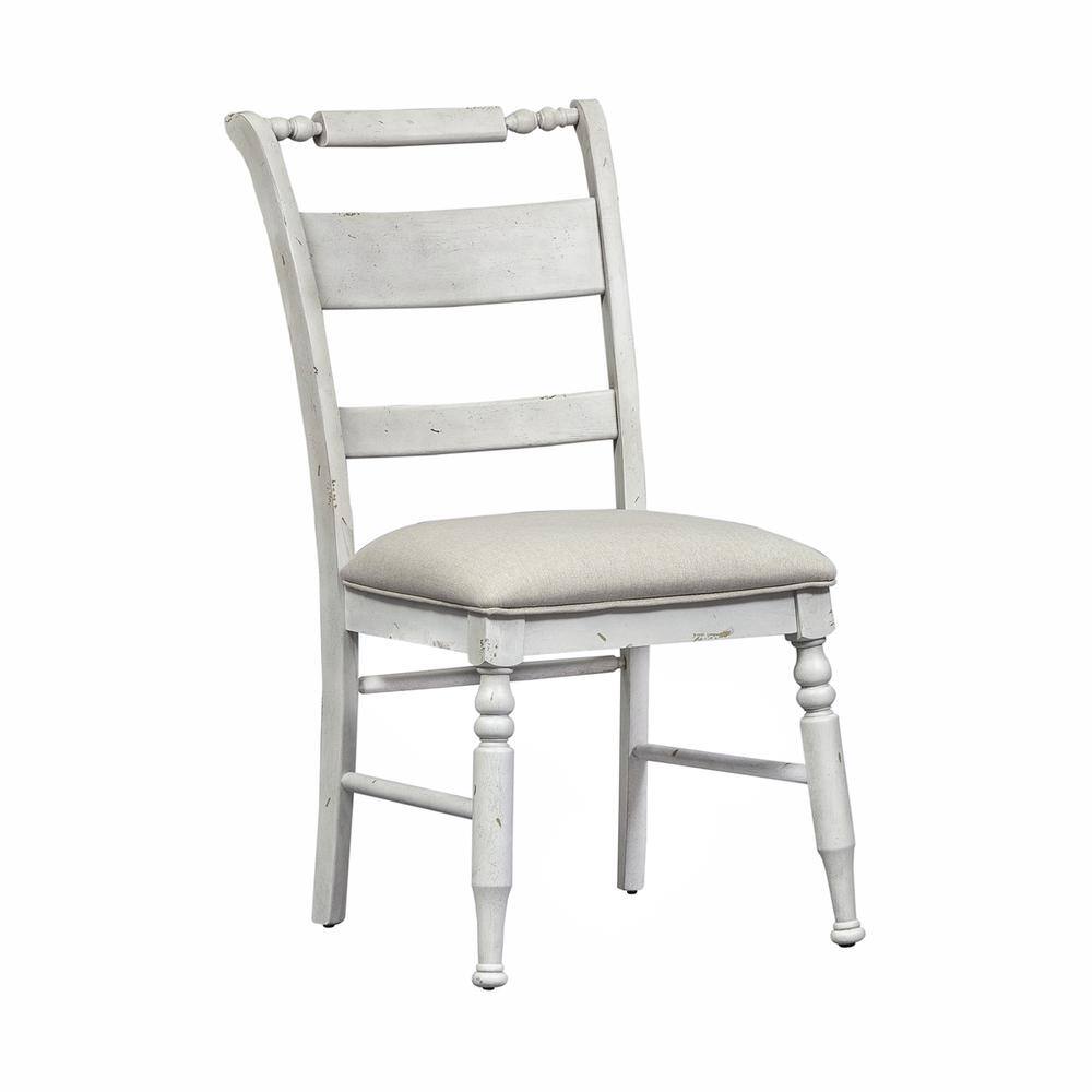 Angle. Liberty Furniture Industries - Whitney Slat Back Side Chair (RTA) in Antique Linen w/ Weathered Gray - White.