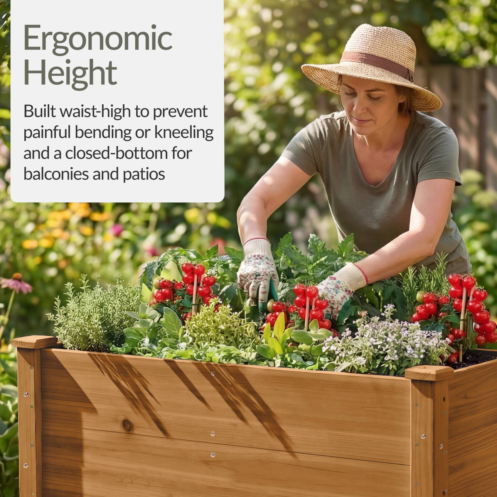 Ergonomic Height

Built waist-high to prevent painful bending or kneeling and a closed-bottom for balconies and patios