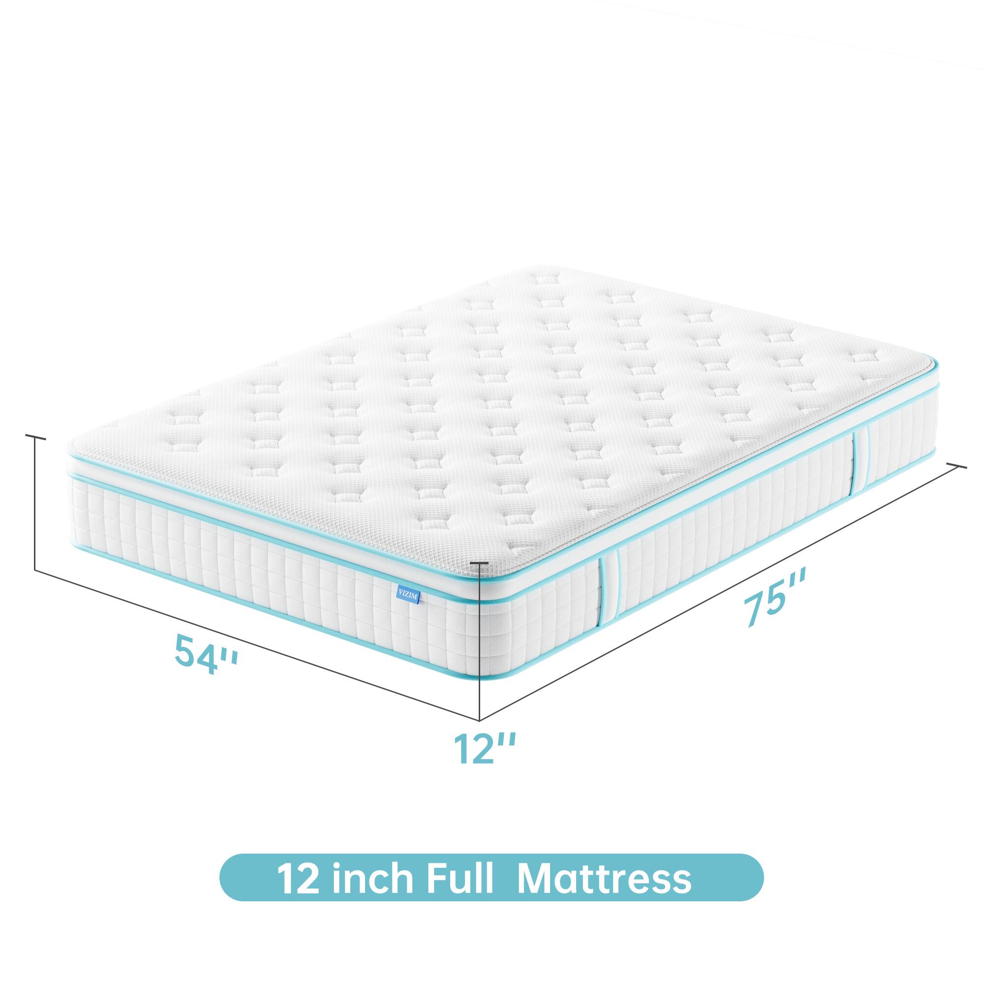 54" x 75" x 12"  
12 inch Full Mattress