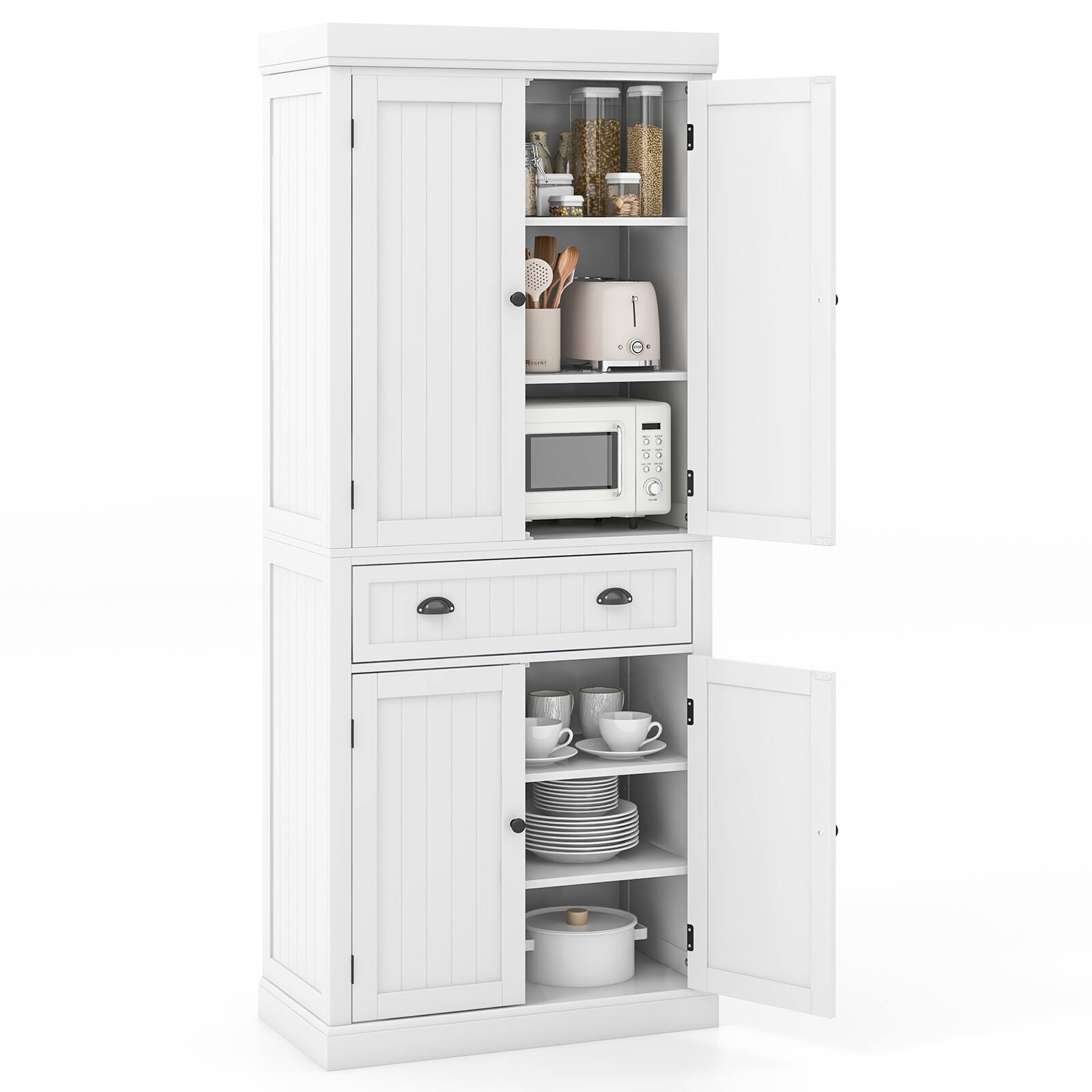 Front. Costway - Costway Kitchen Cabinet Pantry Cupboard Freestanding with Shelves - White.