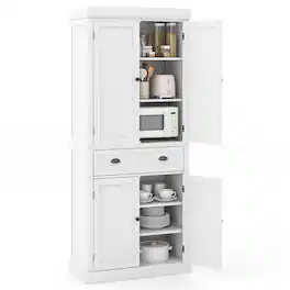 Costway - Kitchen Cabinet Pantry Cupboard Freestanding with Shelves - White