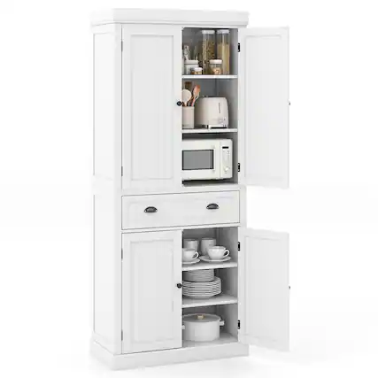 Front. Costway - Costway Kitchen Cabinet Pantry Cupboard Freestanding with Shelves - White.