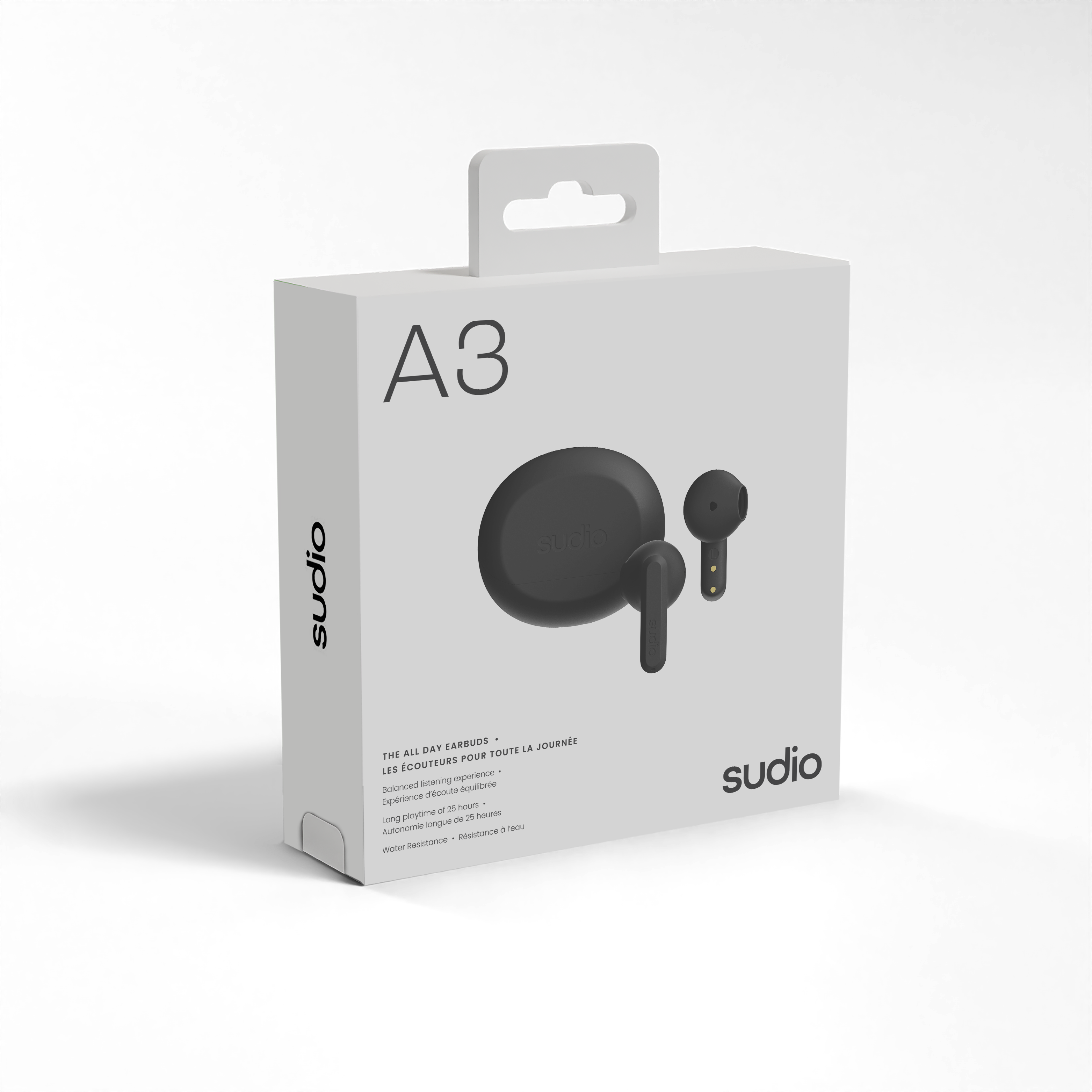 A3 Studio  
Studio Day Earbuds  
The All Day Earbuds  
Les Écouteurs Pour Toute La Journée  

Listening Experience  
Aonced Quality  
Derience  
Nutum d'2 D  
Noytme - 2 nm  
Inngue  
Autonomie  
- Reaance  
- Reustonce  

Studio