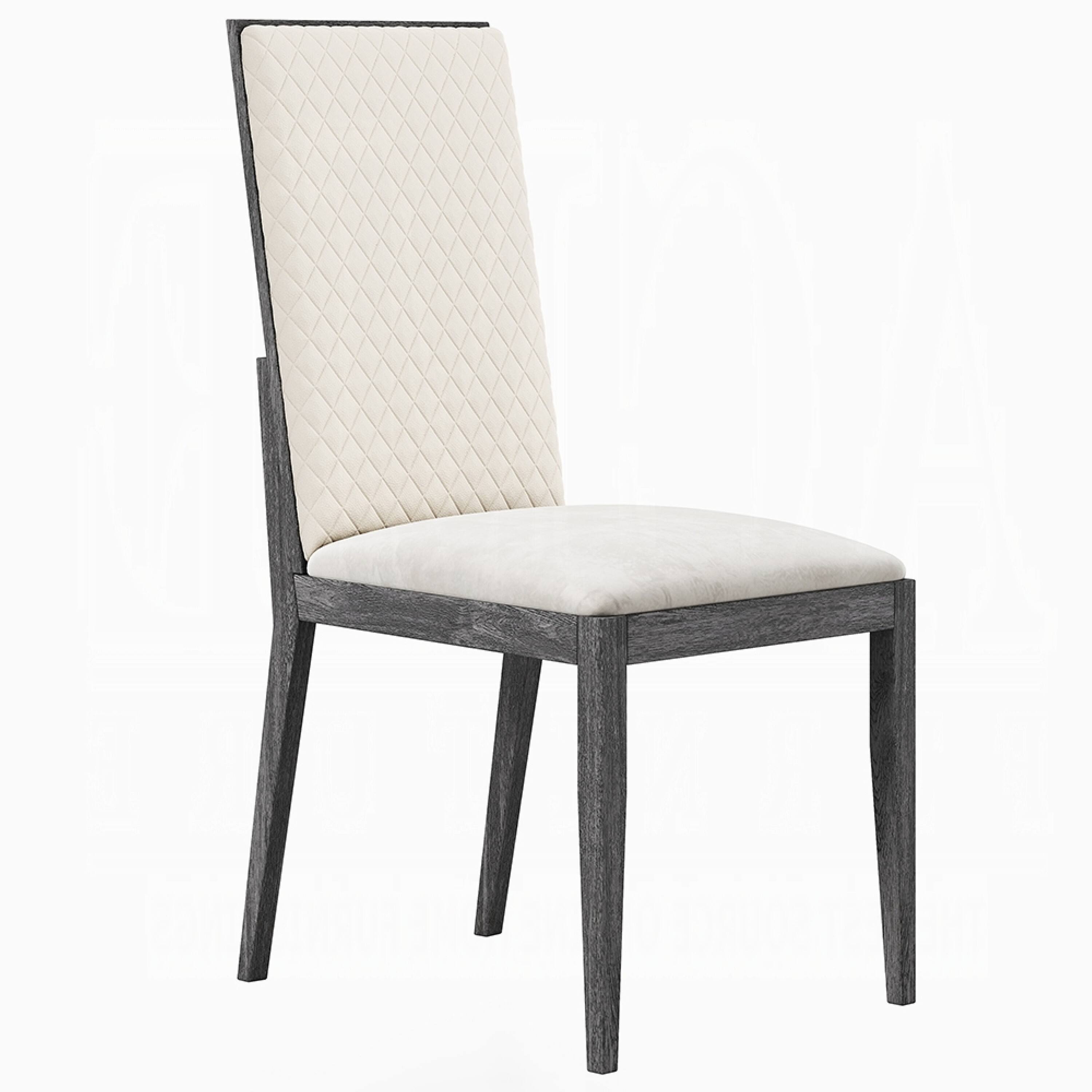 Front. Manhattan Lane - Veny Dining Side Chair Set of 2, Quilted Gray Synthetic Leather Back - Gray, Dark Walnut Brown.
