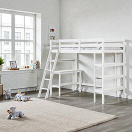 Hivvago - Space-Saving Twin Bed Loft with Work Desk and Storage Shelves - White