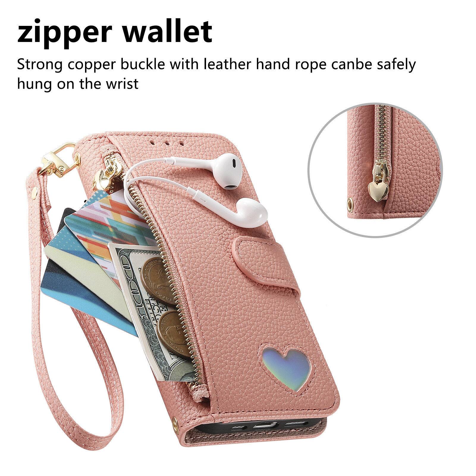 zipper wallet  
Strong copper buckle with leather hand rope can be safely hung on the wrist