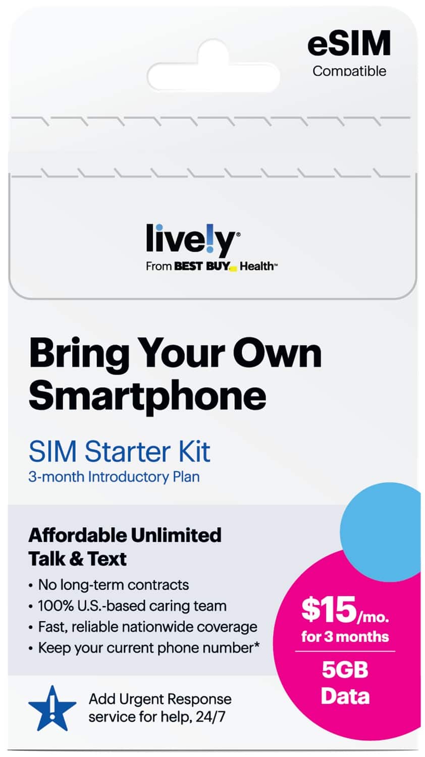 Lively® - Lively SIM/eSIM – 3 Months of Service – 5GB Data, Unlimited Talk and Text - Gold - Front_Zoom