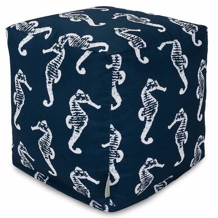 Front. Majestic Home - Cube Pouf Sea Horse Navy - Blue.