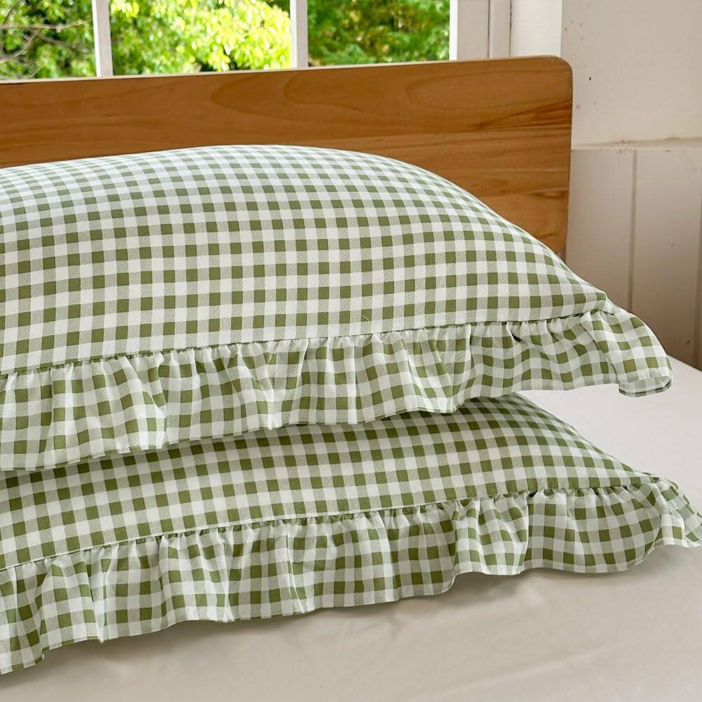 Alt View 5. Earthley Blooms - Gingham Ruffle Duvet Cover Size 2 Pieces Soft Prewashed Microfiber Checked Plaid Comforter Set Vintage - Purple Gingham-Queen/Full.