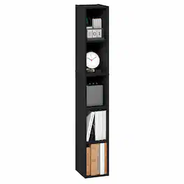 Furinno - FULDA Book Shelf, 5-Tier Tall Narrow Bookshelf, Standing Bookcase with 8-In Width Storage Shelf, 9.3 x 7.9 x 51.9 - Blackwood