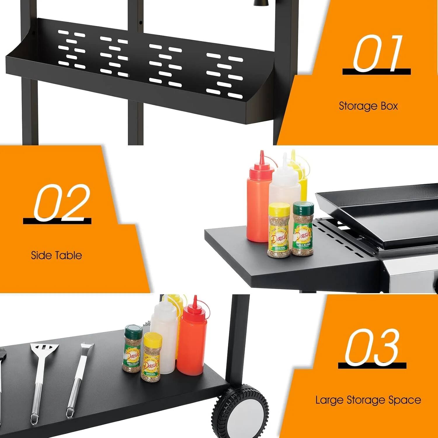 01 Storage Box  
02 Side Table  
03 Large Storage Space