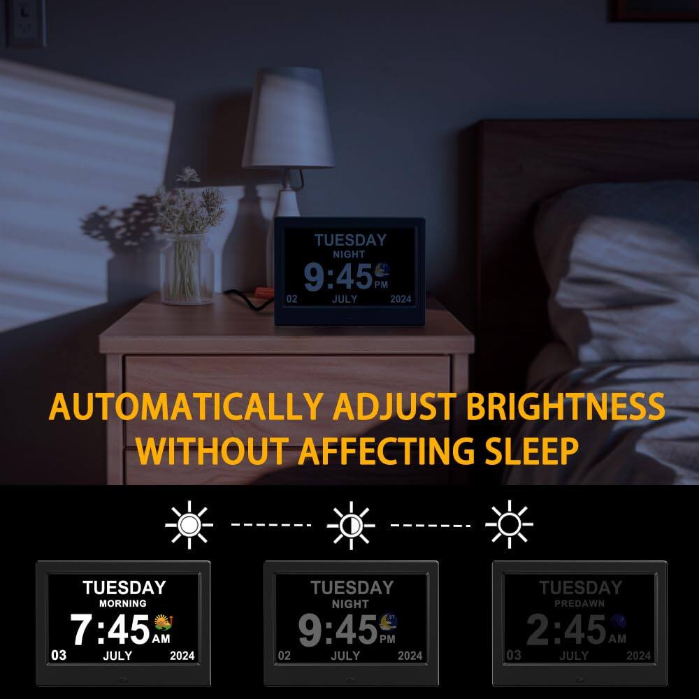 TUESDAY NIGHT 9:45 PM 02 JULY 2024  
AUTOMATICALLY ADJUST BRIGHTNESS WITHOUT AFFECTING SLEEP  

TUESDAY MORNING 7:45 AM 03 JULY 2024  

TUESDAY NIGHT 9:45 PM 02 JULY 2024  

TUESDAY PREDAWN 2:45 AM 03 JULY 2024