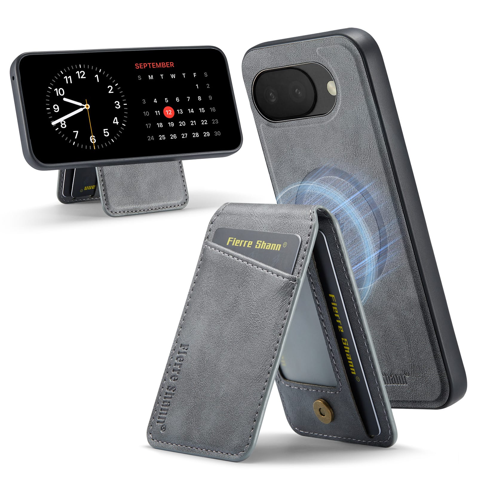 Dteck - Detachable Magnetic Wallet Case For Google Pixel 10a Shockproof Leather RFID Blocking Flip Kickstand Cover - Gray