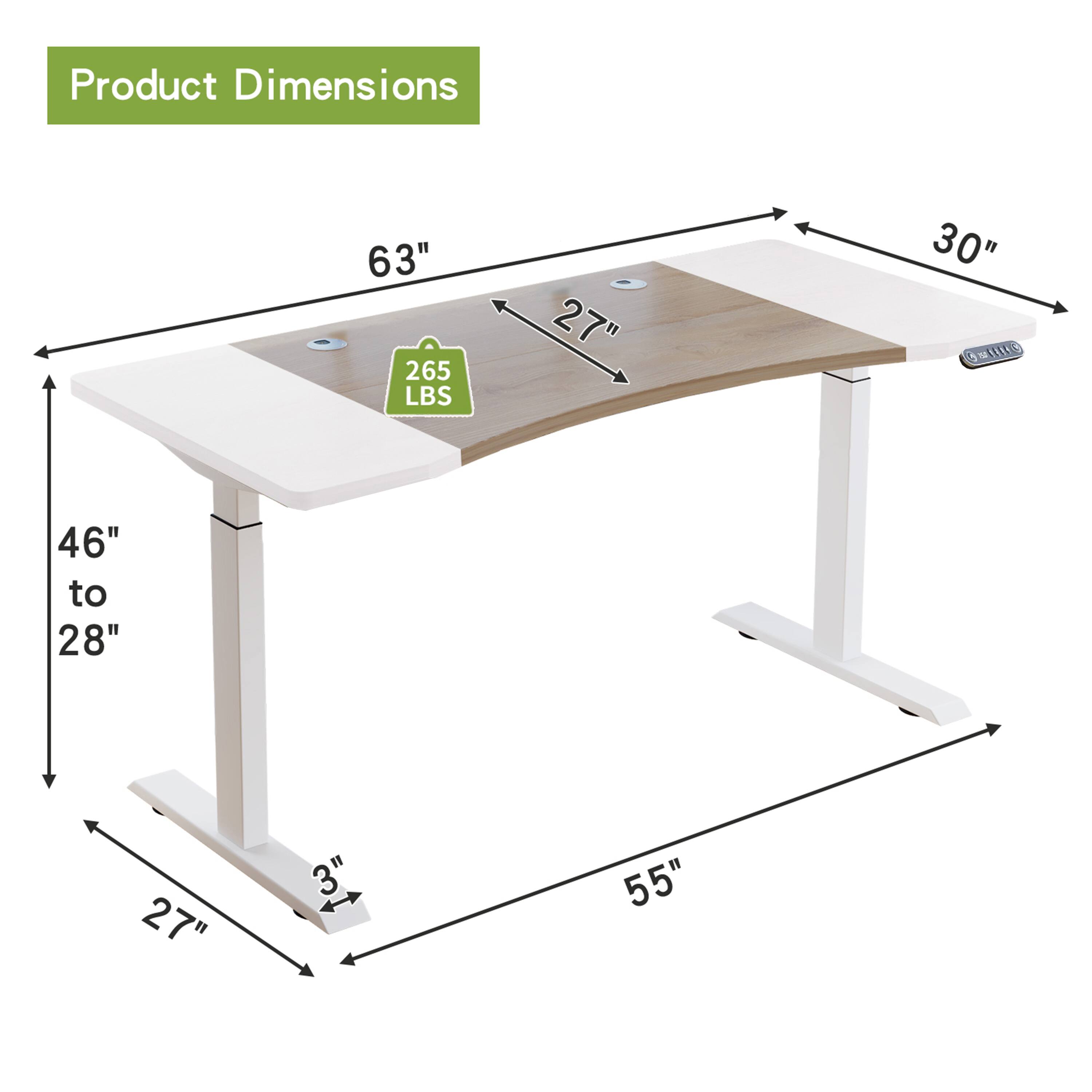 Product Dimensions: 63" x 30" x 27" x 55" x 46" to 28" x 27" x 3"  
Weight Capacity: 265 LBS