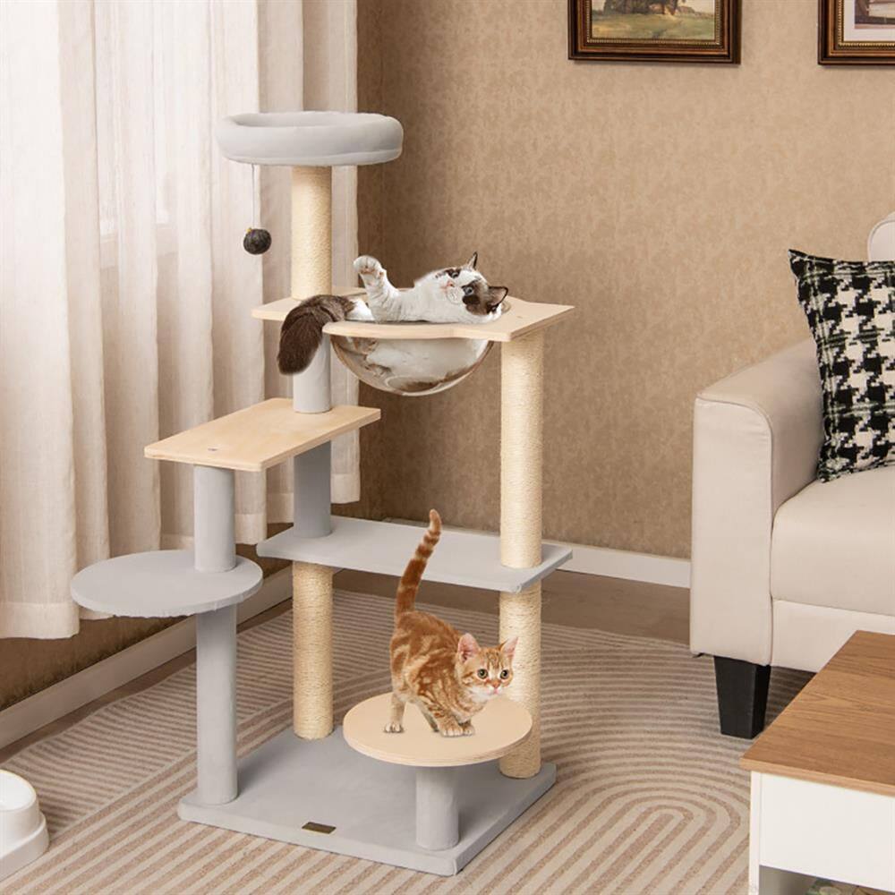 Alt View 1. Kadyn - Cat Scratching Tower,Cat Tree, Modern Cat Tree 44 Inch Multi-level Cat Tower with Removable Padded Top Perch-Natural - Beige.