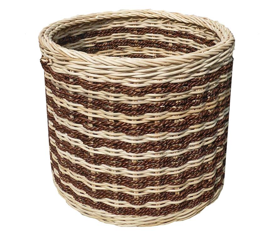 Dart - Abaca Stripe Round Storage Basket - Natural and Brown Stripes