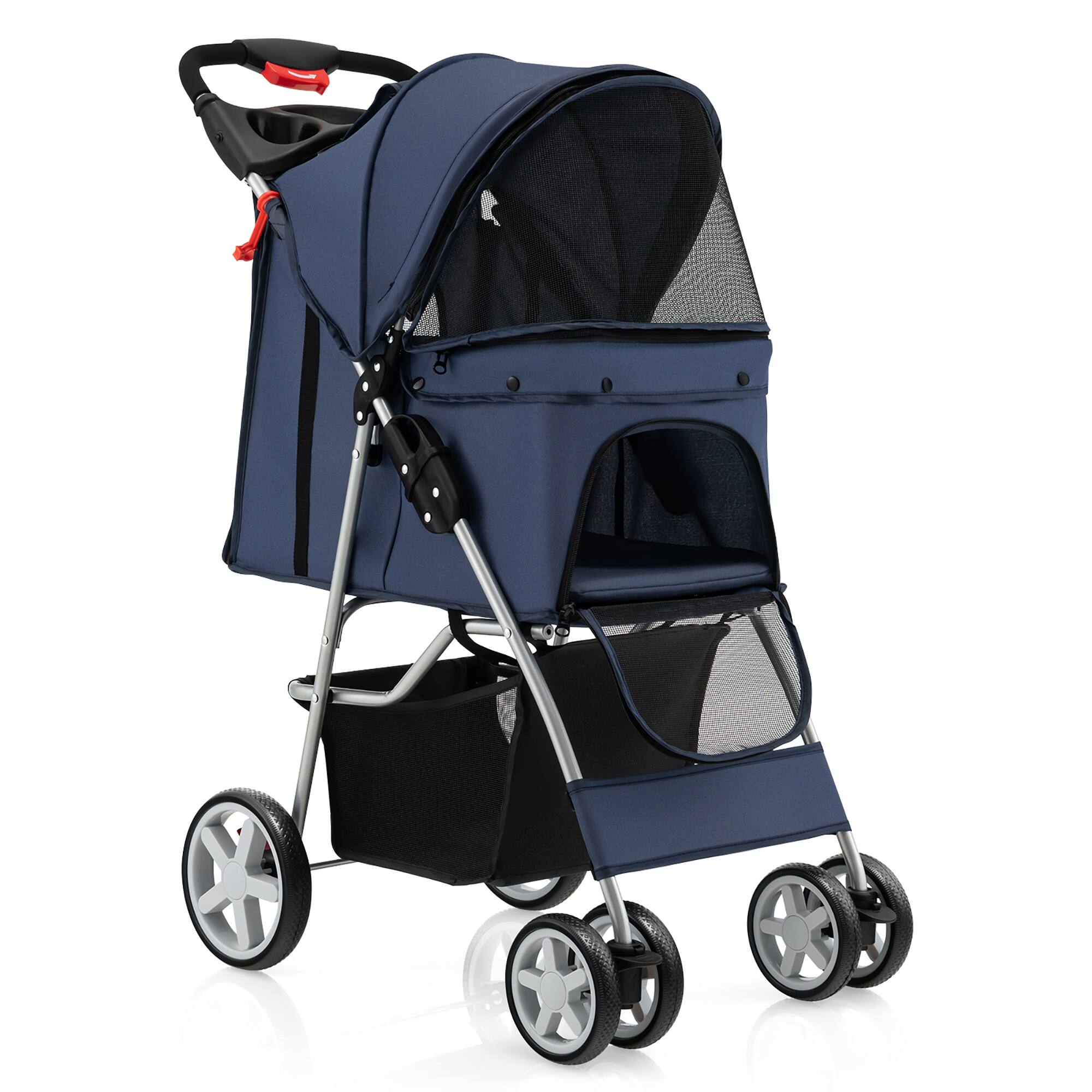 Alt View 9. Gymax - Gymax Folding Pet Stroller 4-Wheel Pet Travel Carrier w/Storage Basket Navy.