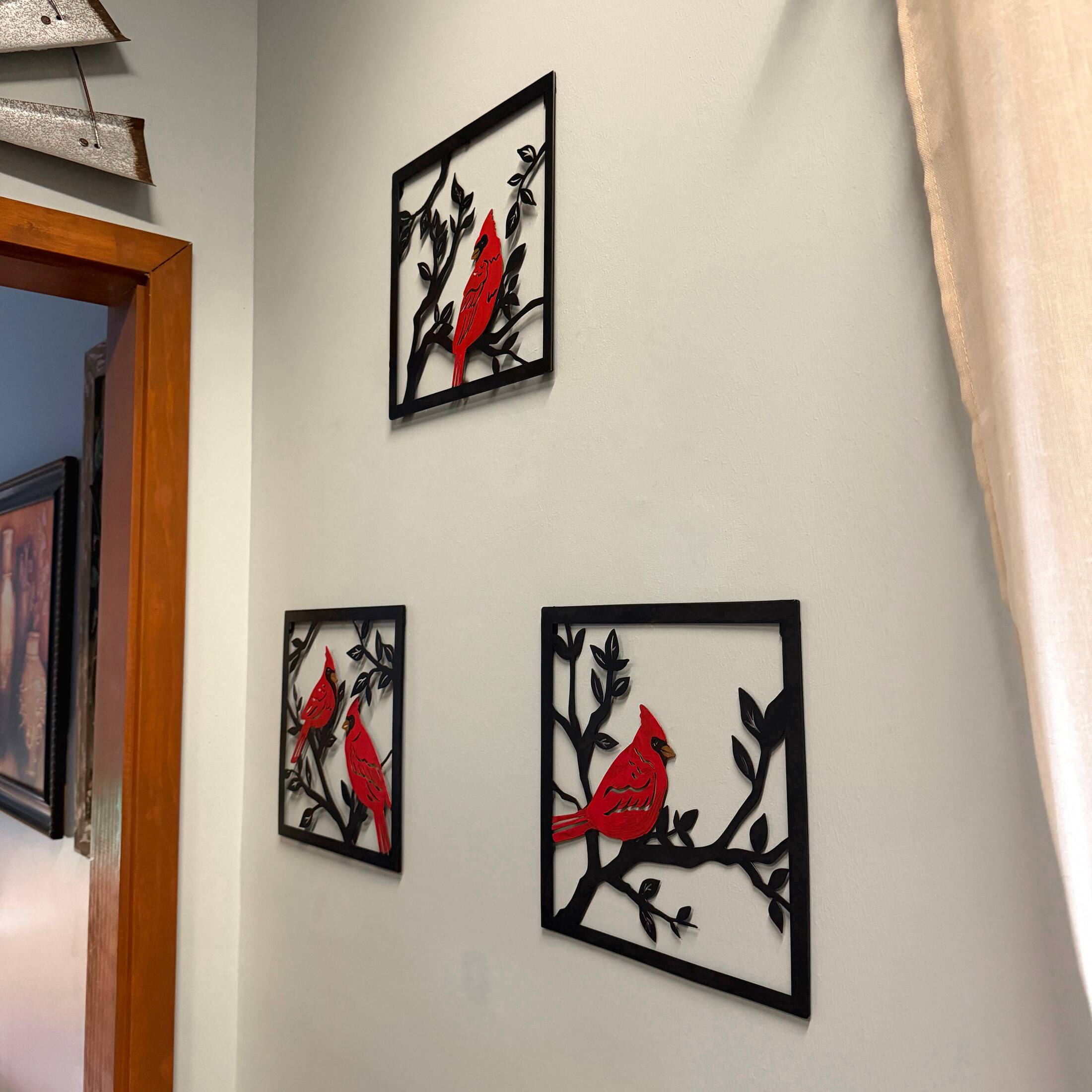 Alt View 5. Mayrich Company - Set of 3 Metal Cardinal Wall Plaques Red Bird Branch Decor 11.25 Inches - Red.
