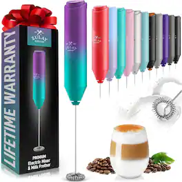 Zulay Kitchen - FrothMate Powerful Milk Frother Portable & Compact Handheld Foam Maker Lattes, Cappuccinos - Purple Teal Fade