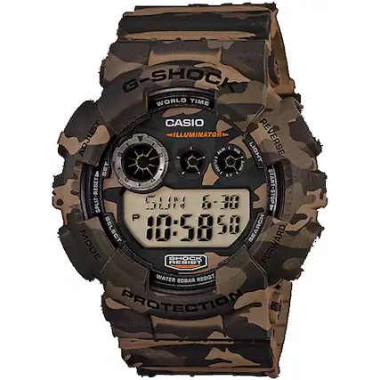 G-SHOCK WORLD TIME
CASIO ILLUMINATOR
REVERSE ADJUST
8 ALM SIG LIGHT SET
PLASHA MUTE LT S
4 START SPLIT-RESET
SUN 6-30 STOP 3
P SELECT 10:58:58
SEARCH MODE
SHOCK RESIST
FORWARD
WATER 20BAR RESIST
PROTECTION
