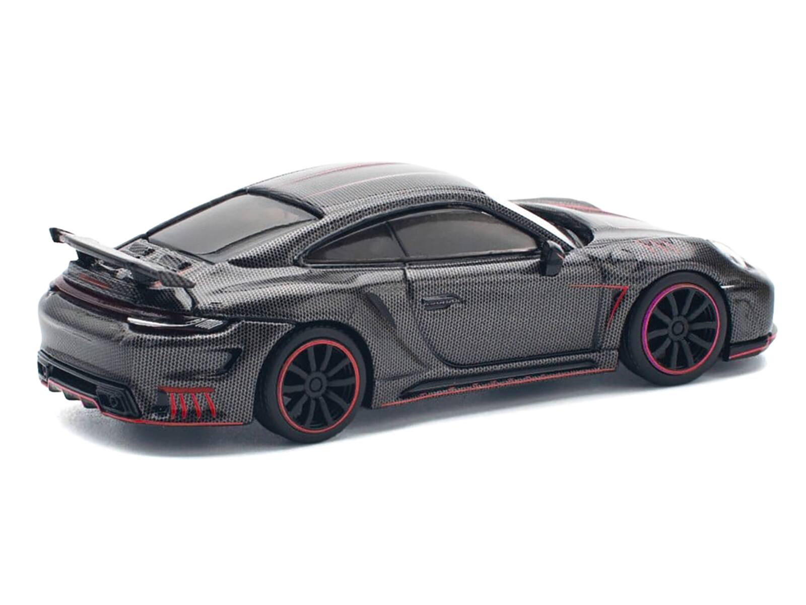 Left. Pop Race - 992 Stinger GTR Carbon Edition with Red Accents 1/64 Diecast Model Car by Pop Race - Black.