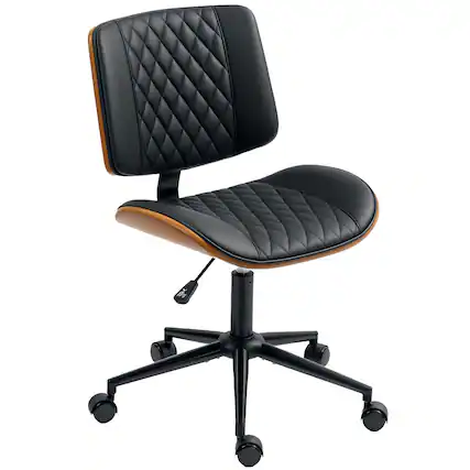 Front. Homcom - Armless Home Office Chair with Wheels, Adjustable Height, 360 Swivel - Black.