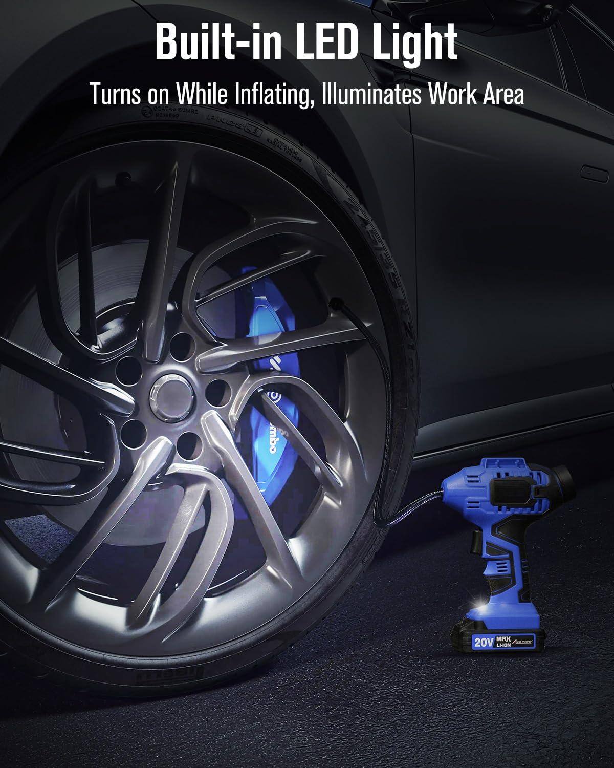 Built-in LED Light  
Turns on While Inflating, Illuminates Work Area