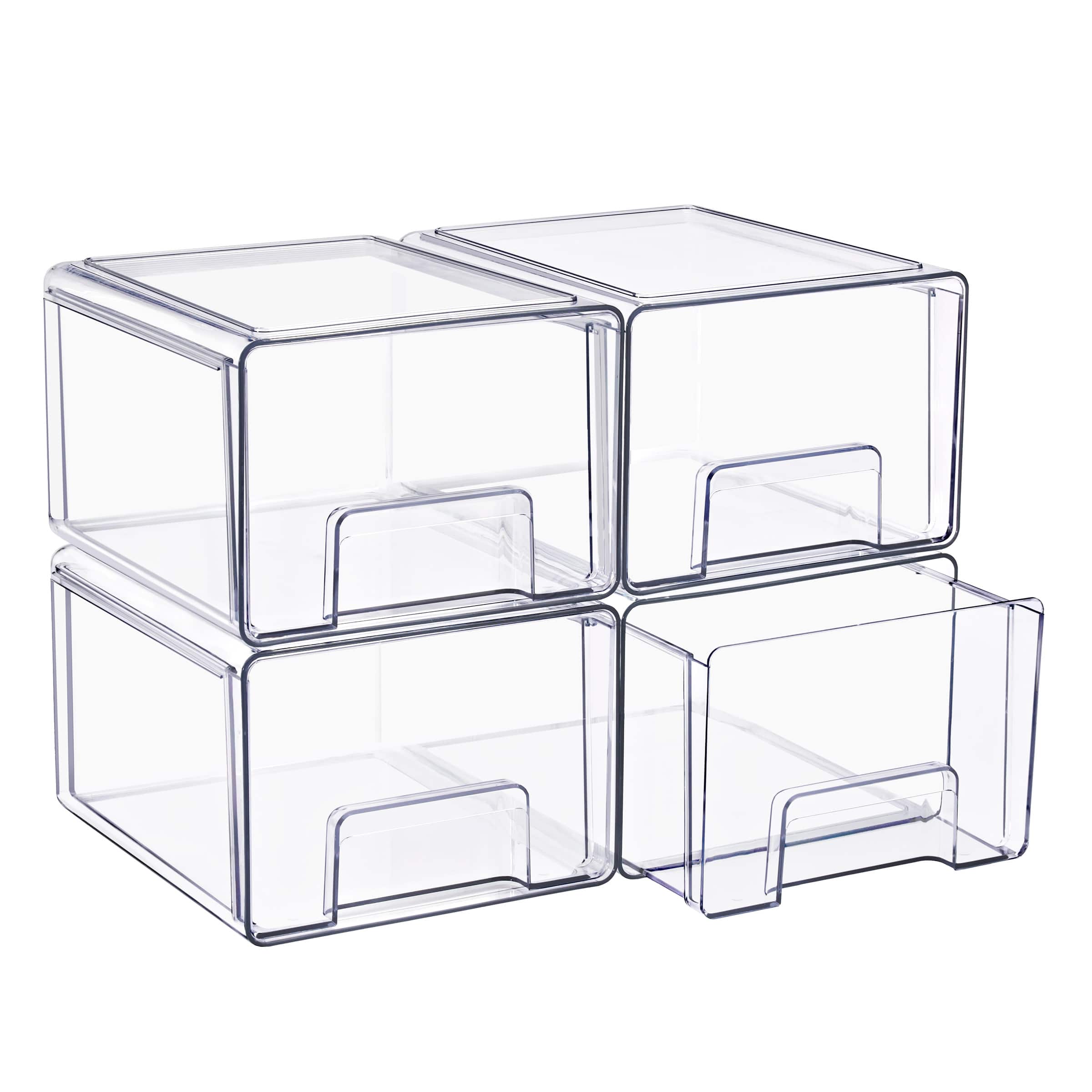 Sorbus - Large Stackable Storage Drawers – 4-Pack Plastic Organizer Bins with Handles – Pull-Out Stackable Drawers - Clear