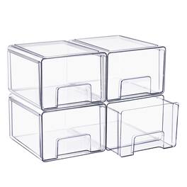 Sorbus - Large Stackable Storage Drawers – 4-Pack Plastic Organizer Bins with Handles – Pull-Out Stackable Drawers - Clear