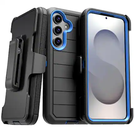 Front. RomeTech - Defender Case for Samsung Galaxy S25 FE (2025), Black / Blue - Black Blue.