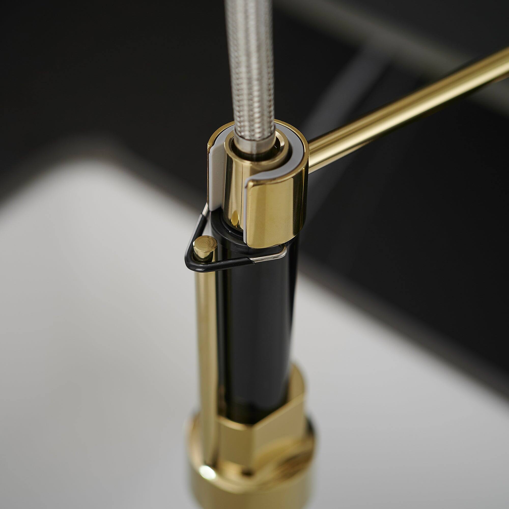 Angle. Boyel Living - Contemporary Single Handle Gooseneck Pull Down Sprayer Kitchen Faucet Brushed Gold - Brushed Gold.