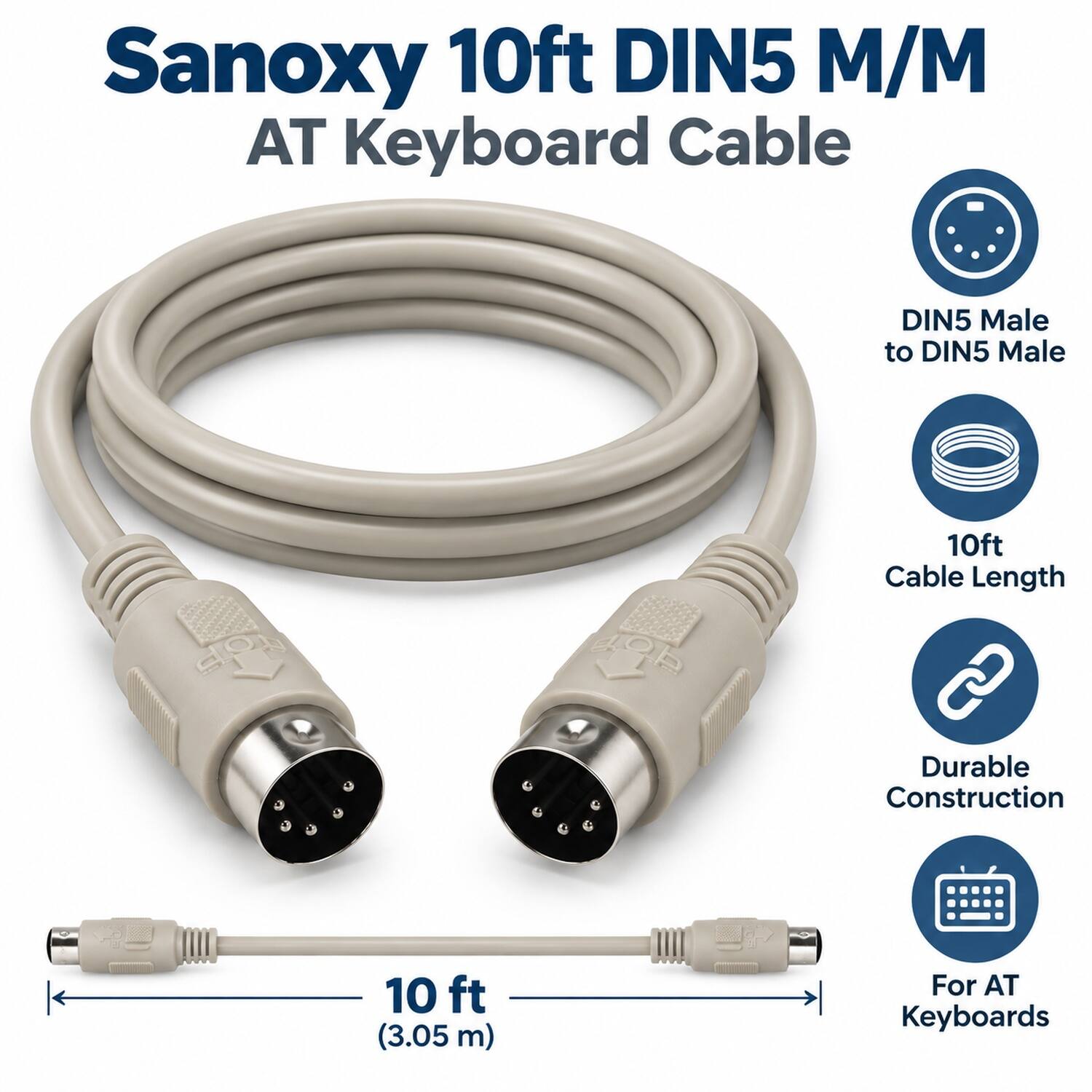 Sanoxy 10ft DIN5 M/M AT Keyboard Cable

DIN5 Male to DIN5 Male

10ft Cable Length
10 ft (3.05 m)
Durable Construction
For AT Keyboards