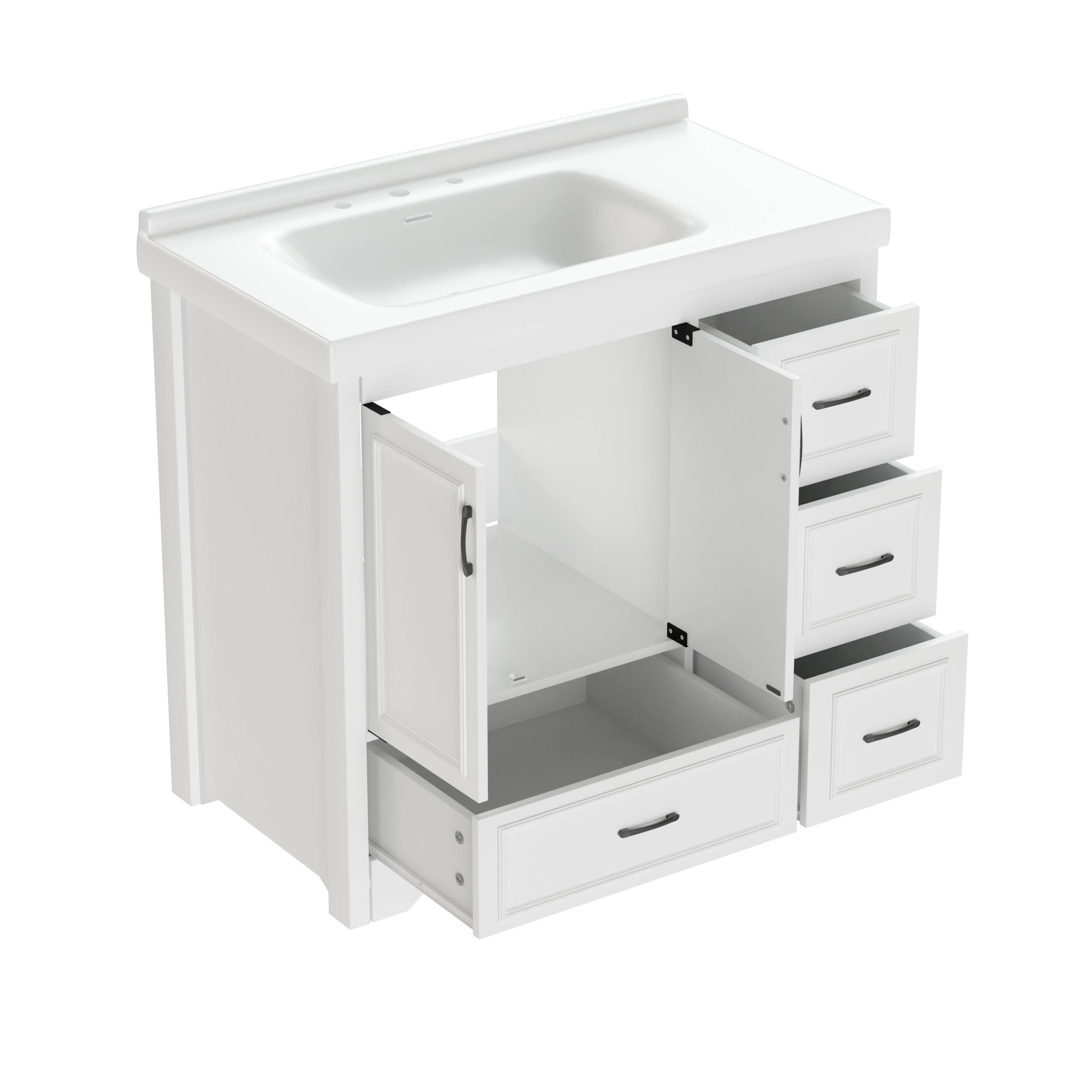 Alt View 5. Tiramisubest - 36" Bathroom Vanities with Single Sink, Bathroom Sink Cabinet with 2 Closing Doors & 4 Drawers. White - White.