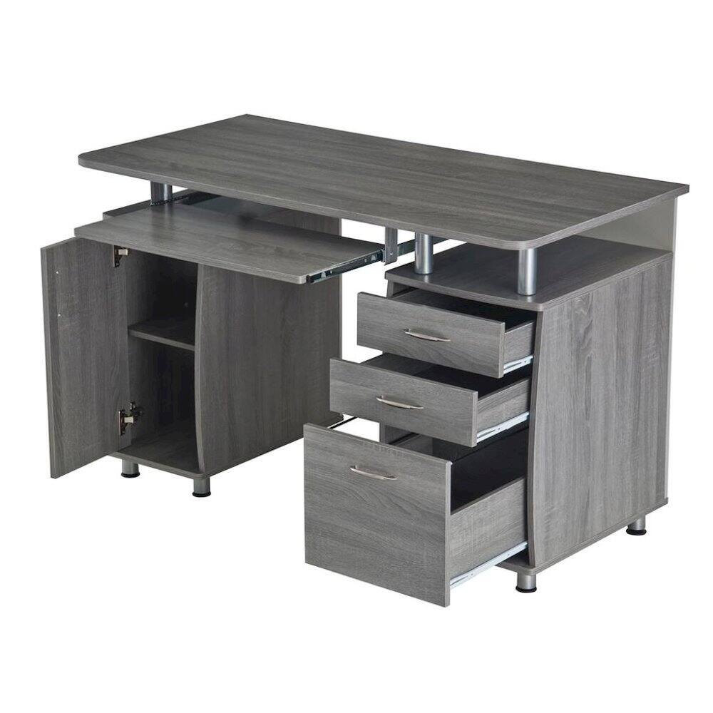 Back. FurniFact - Gray Home Office Desk with Storage 2 Drawers - Gray.